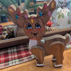Hand-Painted Wooden Standing Holiday Christmas Reindeer